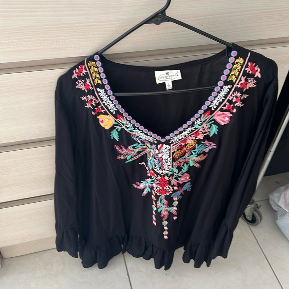 Cute Blouse -black with beautiful embroidery of many colors